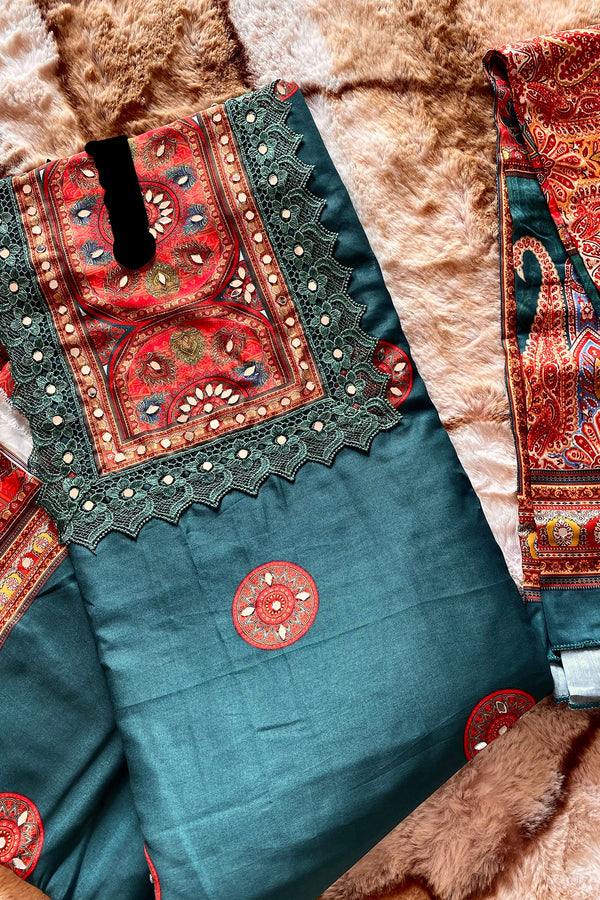 Heavy Muslin Printed Fabric Rama Pakistani Salwar Kameez With Heavy Printed Muslin Dupatta Work