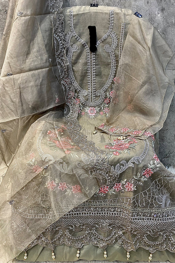 Heavy Organza Pista Pakistani Salwar Kameez Khatli Work With Heavy Organza Dupatta