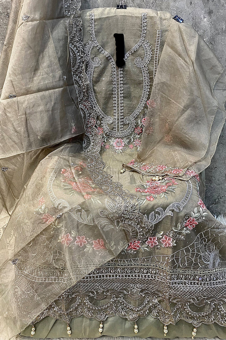 Heavy Organza Pista Pakistani Salwar Kameez Khatli Work With Heavy Organza Dupatta