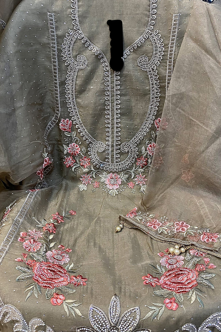 Heavy Organza Pista Pakistani Salwar Kameez Khatli Work With Heavy Organza Dupatta