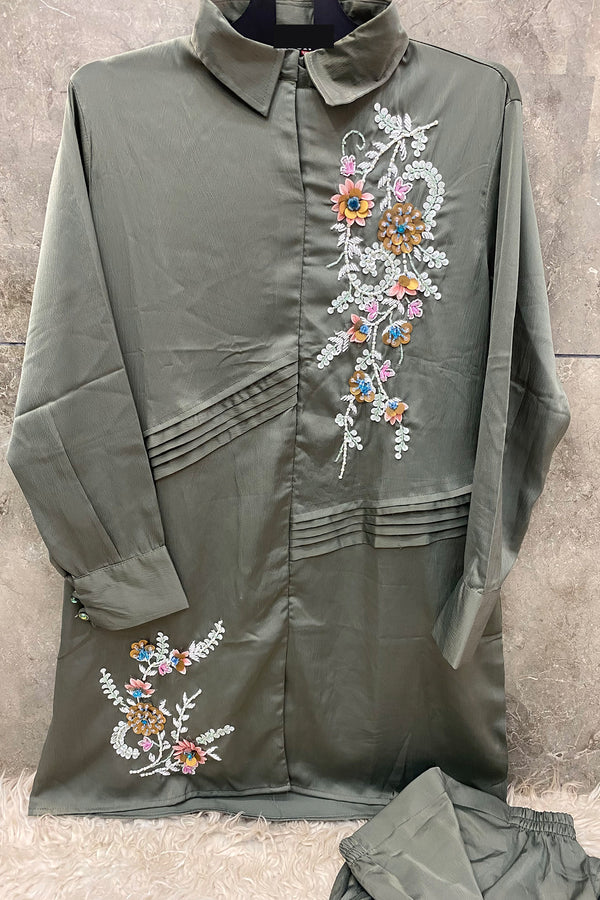 Hoortex Eid Collection Ready To Wear Tunic Dusty Pista Handwork Pakistani Salwar Kameez-1