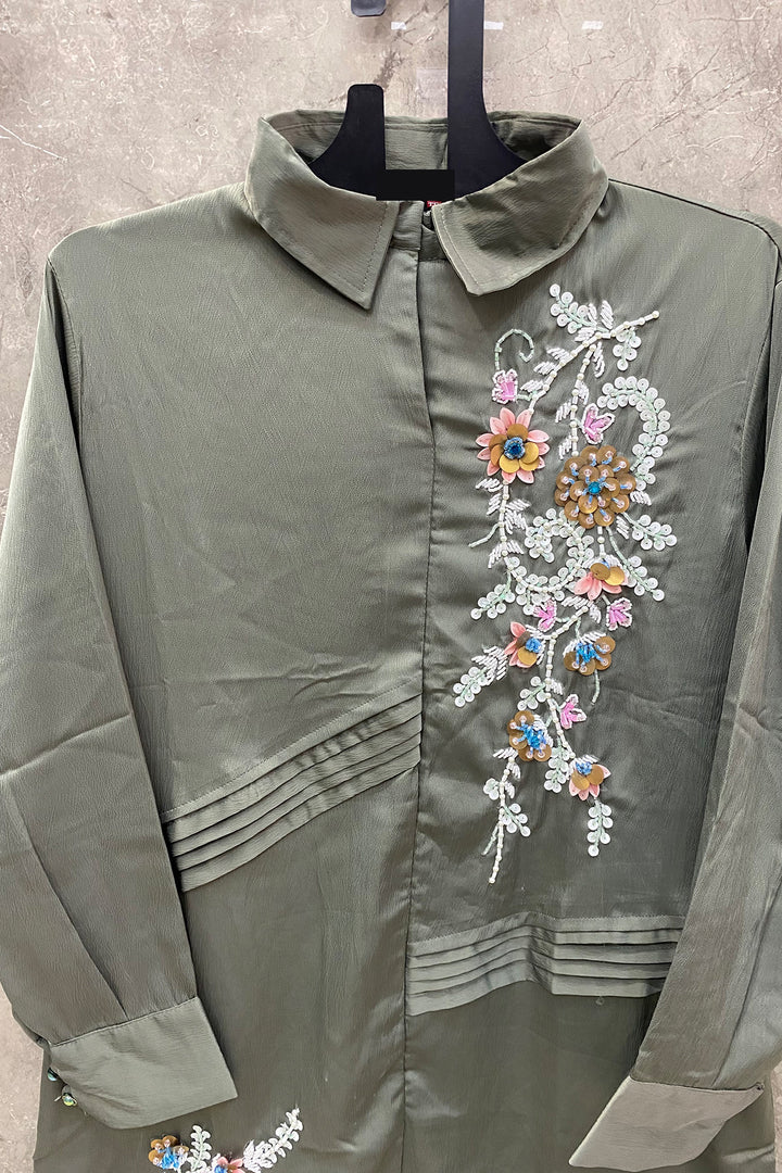 Hoortex Eid Collection Ready To Wear Tunic Dusty Pista Handwork Pakistani Salwar Kameez