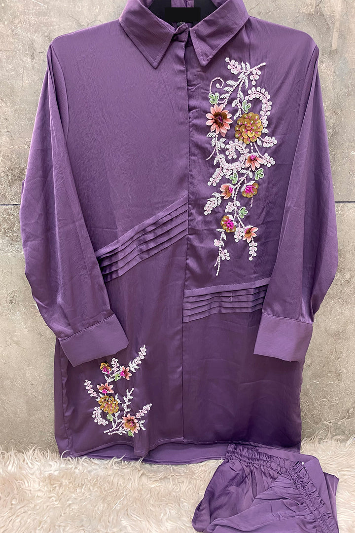 Hoortex Handwork Eid Collection Ready To Wear Cot Set purple-1
