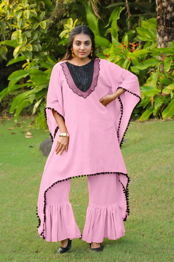 Hoortex Light Pink Pakistani Kaftan Style With Pant Style Palazzo 5