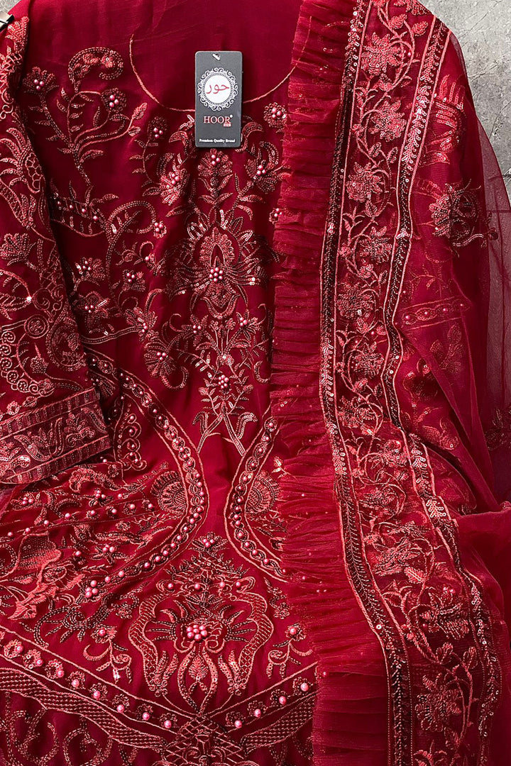 Imperial Red Color Designer Pakistani Salwar With Heavy Work & Frill Work Dupatta 1