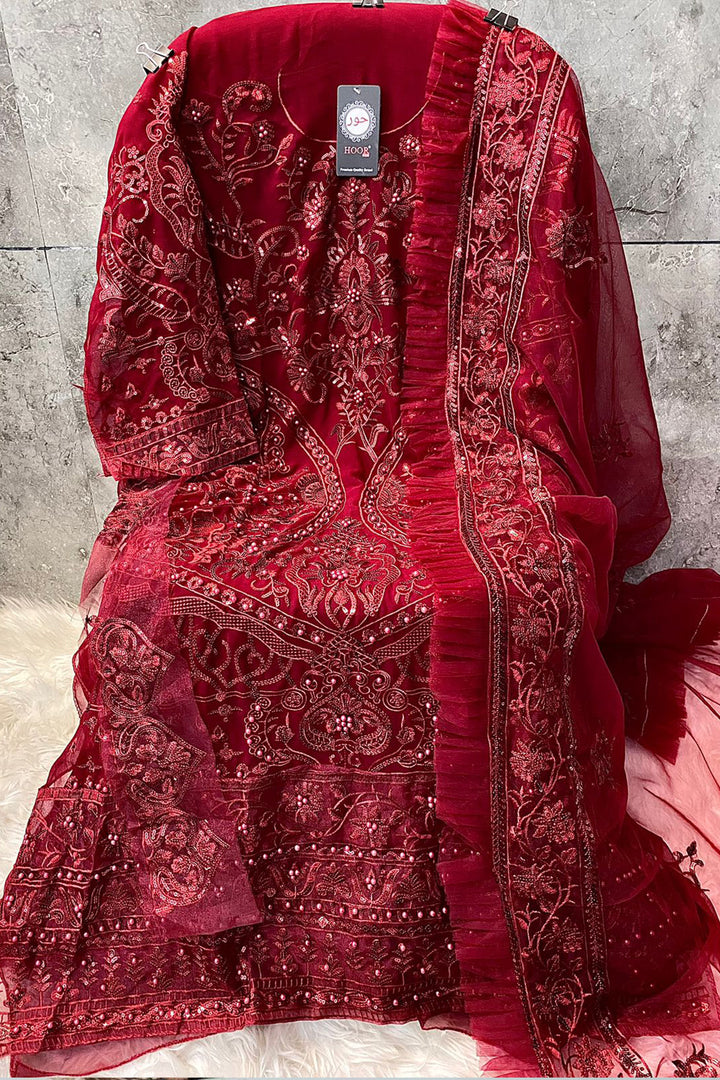 Imperial Red Color Designer Pakistani Salwar With Heavy Work & Frill Work Dupatta 2