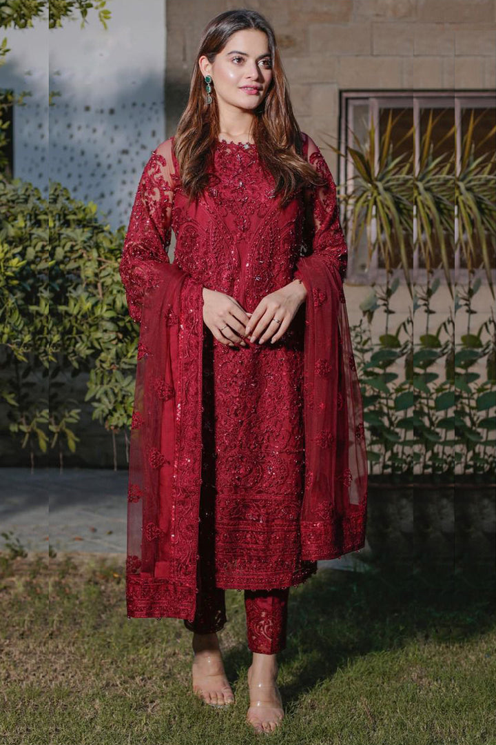 Imperial Red Color Designer Pakistani Salwar With Heavy Work & Frill Work Dupatta 5