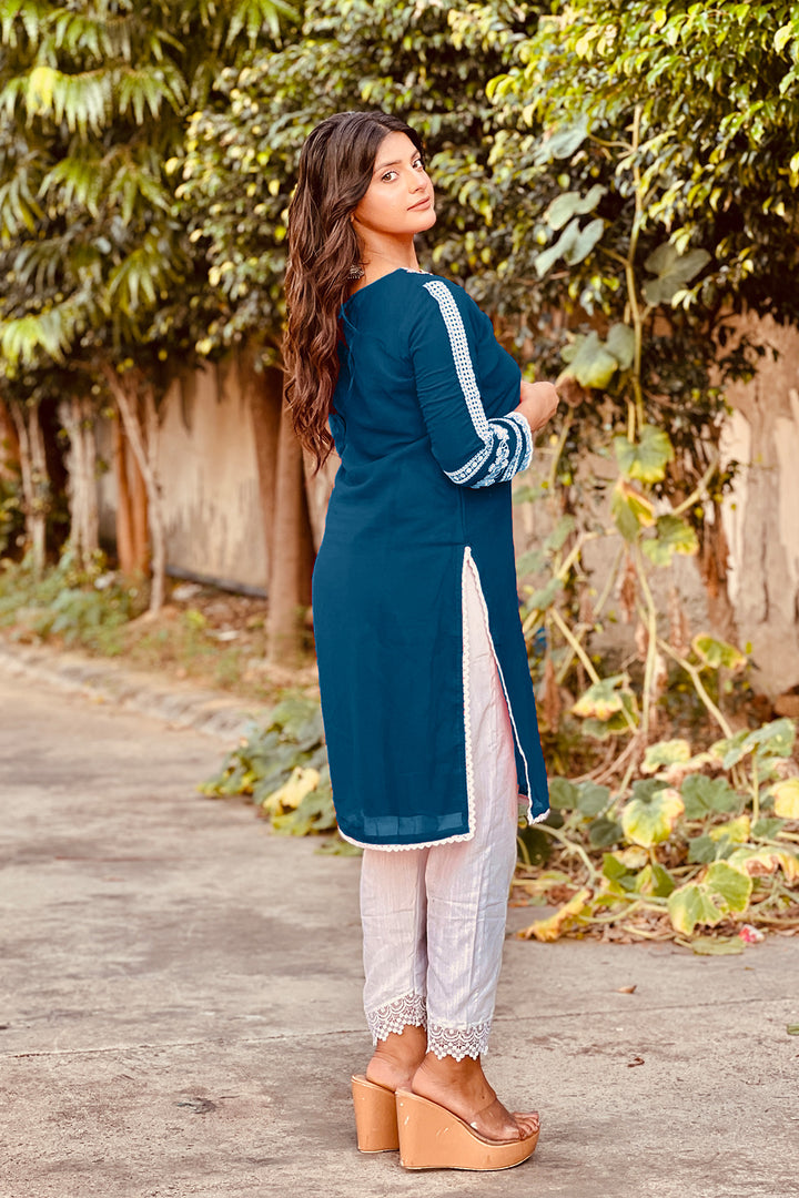 Latest Mirror Work Pakistani Tunic Style Denim Rama Blue Salwar Kameez 3