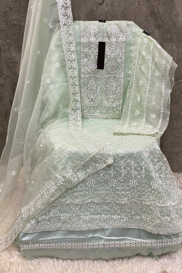 Light Pista Embroidered Organza Fabric Pakistani Salwar Kameez With Beautiful Dupatta 2