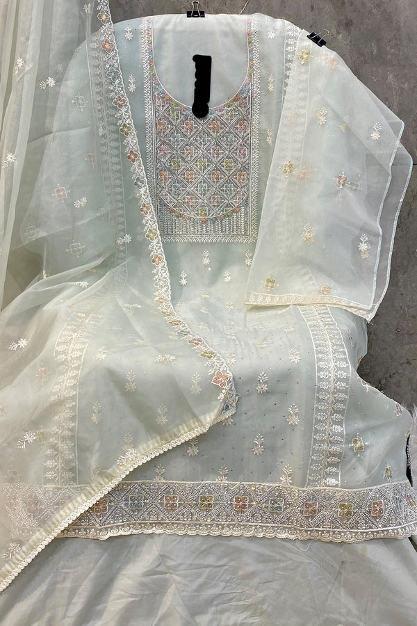 Light Pista Luxury Organza Pakistani Salwar Kameez With Charming Organza Dupatta-1