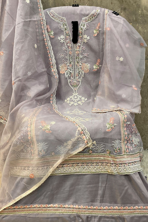 Light Purple Organza Pakistani Salwar Kameez With Khatli Work & Beautiful Designed Dupatta Work-1
