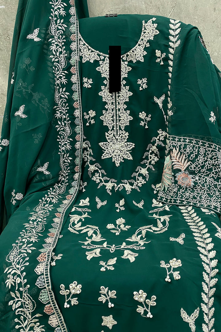 Long Pakistani Salwar Kameez Georgette Rama Moti Work With Beautiful Embroidery Dupatta-4