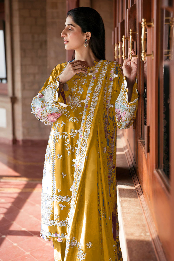Long Pakistani Salwar Kameez Georgette Yellow Moti Work With Beautiful Embroidery Dupatta