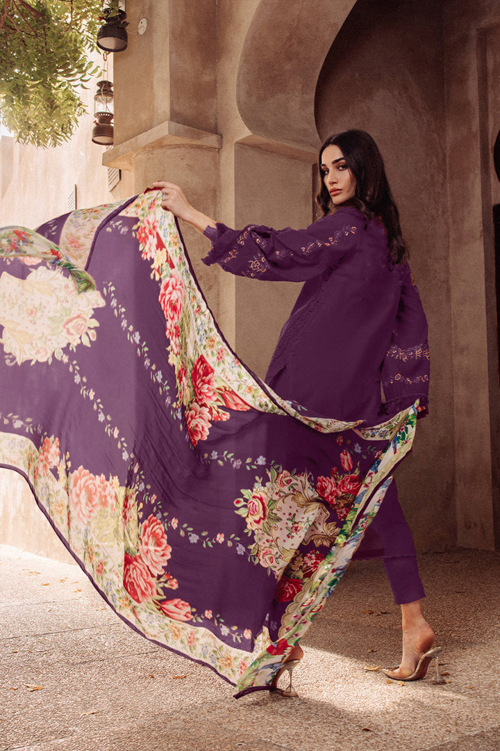 Luxury Pakistani Salwar Kameez Cotton Purple With Digital Printed Dupatta 4