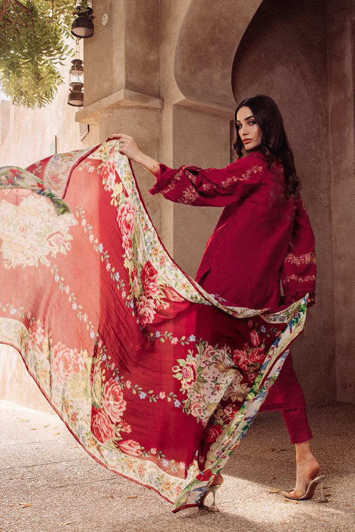 Luxury Pakistani Salwar Kameez Cotton Red With Digital Printed Dupatta
