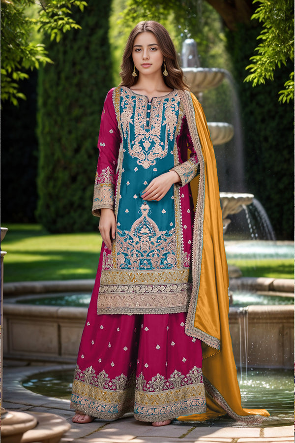 Luxury Rama Party Wear Pakistani Palazzo Salwar Kameez With Contrast ...