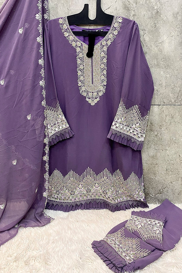 Readymade Purple Georgette Party Wear Pakistani Salwar Kameez With Embroidery Dupatta