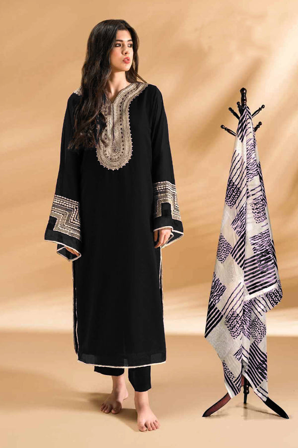 Summer Special Ready to Wear Black Embroidered Georgette Kurti With Digital Print Dupatta