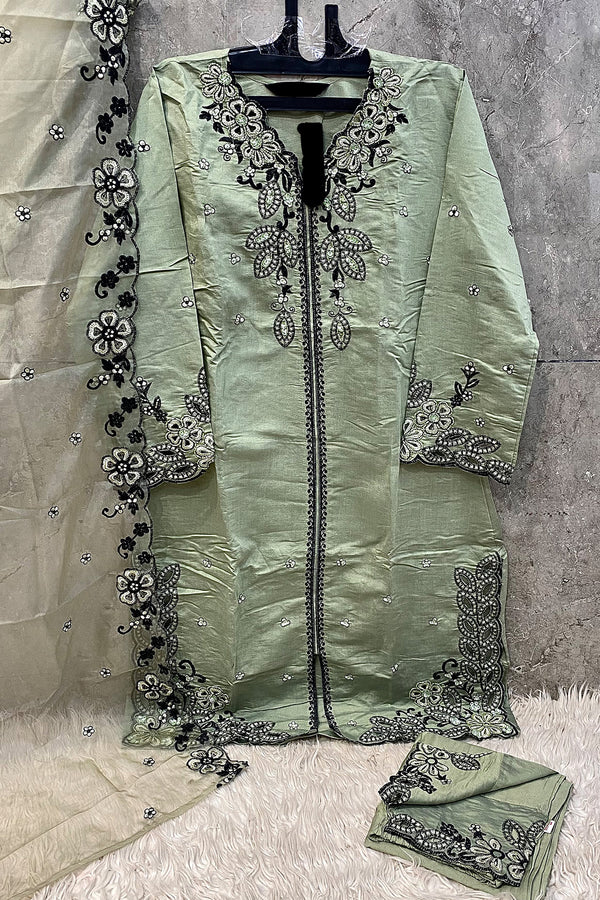 Ready To Wear Viscose Silk Pakistani Salwar Kameez Pista With Organza Dupatta Embroidered