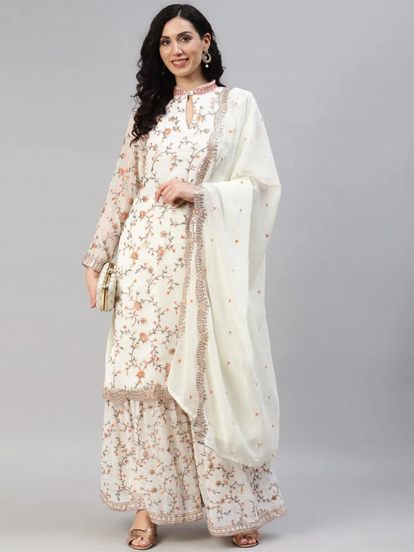 New Off White Sharara Suit With Multicolor Heavy Work Top And Plazzo 4