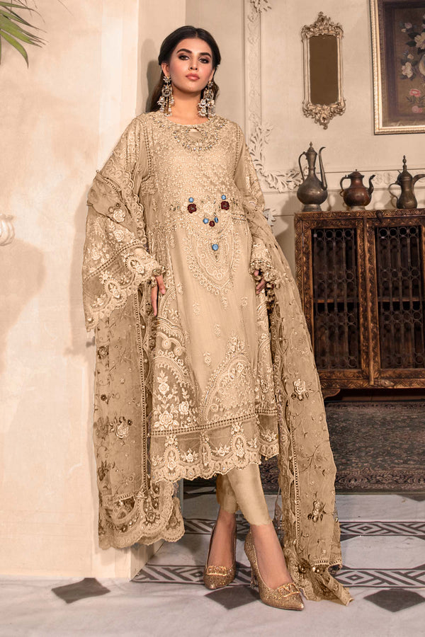 Organza Pakistani Salwar Kameez Chiku Color With Heavy Embroidery Work Dupatta