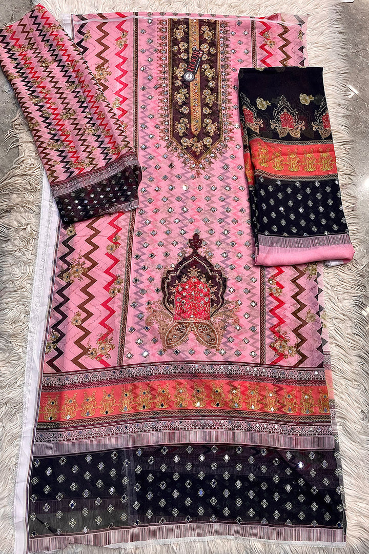 Pakistani Collections Heavy Organza Baby Pink Mirror Work With Organza Beautiful Dupatta