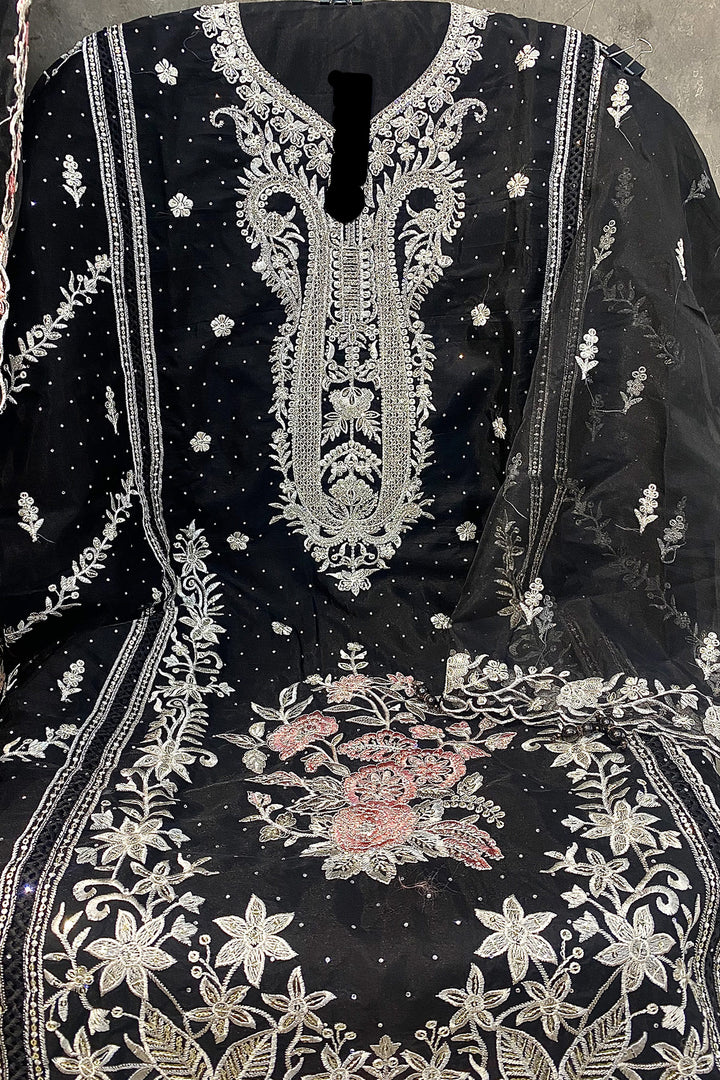 Pakistani Heavy Organza Black Salwar Kameez With Khatli Work & Organza Dupatta-1