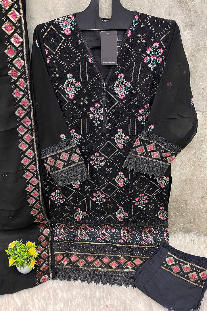 Pakistani New Tunic Collection Readymade Black Color Salwar Kameez With Heavy Work Dupatta 2