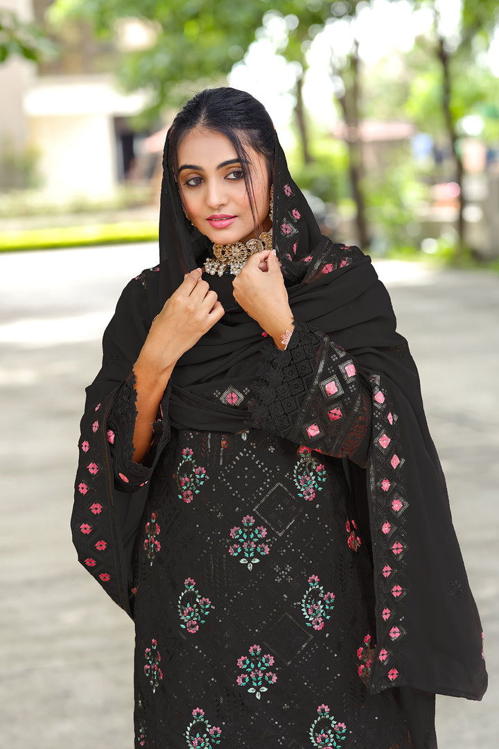Pakistani New Tunic Collection Readymade Black Color Salwar Kameez With Heavy Work Dupatta 4