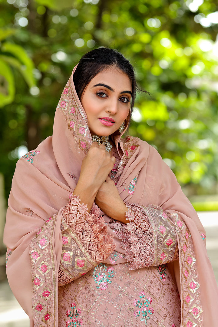 Pakistani New Tunic Collection Readymade Peach Color Salwar Kameez With Heavy Work Dupatta 1