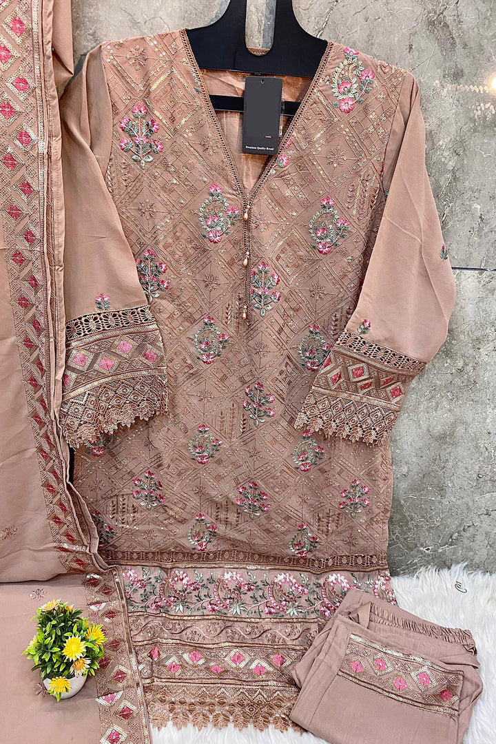 Pakistani New Tunic Collection Readymade Peach Color Salwar Kameez With Heavy Work Dupatta 2