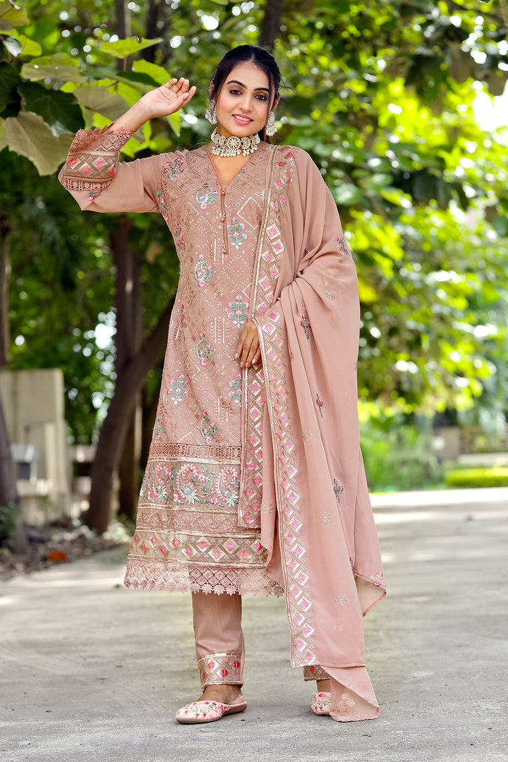 Pakistani New Tunic Collection Readymade Peach Color Salwar Kameez With Heavy Work Dupatta 5