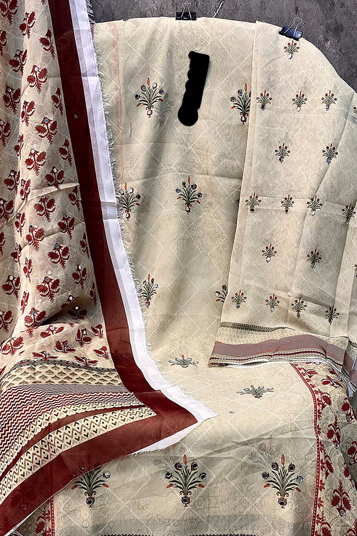 Pakistani Pista Front & Back Digital Printed Organza Salwar Kameez With Mirror Work And Colorful Dupatta-1