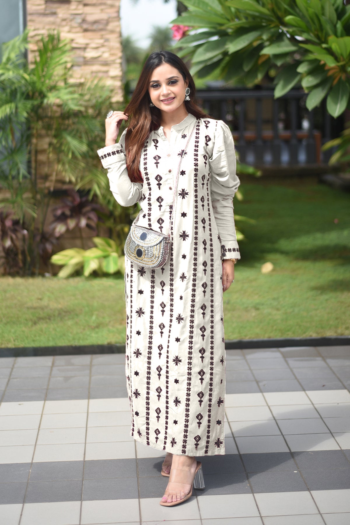 Handmade Indian Pakistani kurti suits white with black size L India | Ubuy