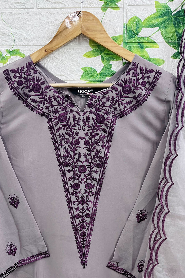 Pakistani Tunic Style Lavender Color Salwar Kameez With Heavy Dupatta Work