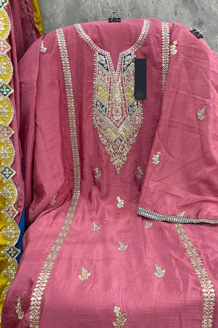 Party Wear Pink Pakistani Salwar Kameez With Multicolor Dupatta Work-1