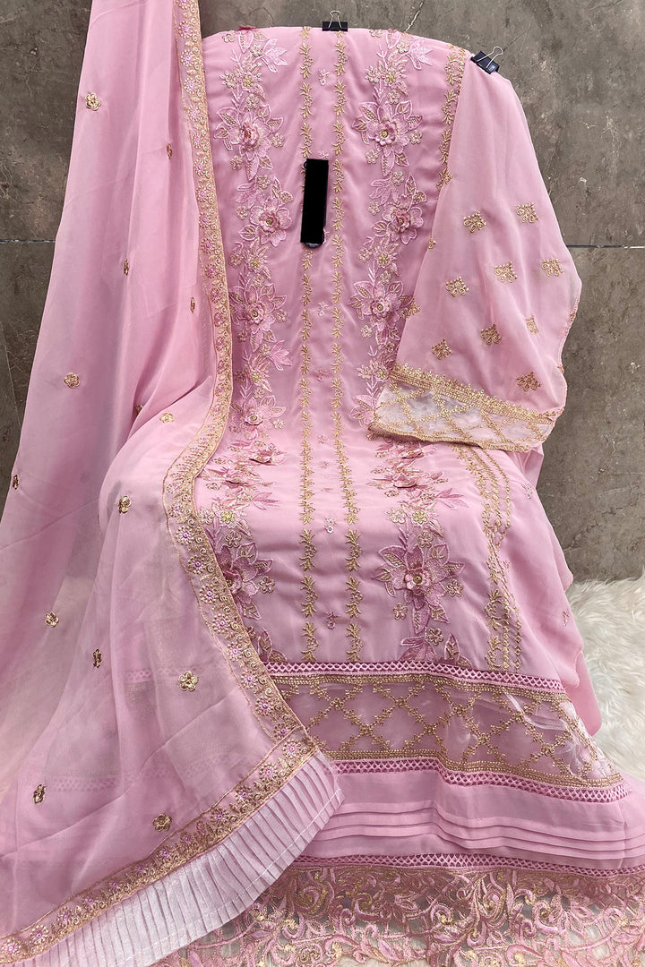 Pastel Rose Georgette Pakistani Salwar Kameez With Flair Net Dupatta 1