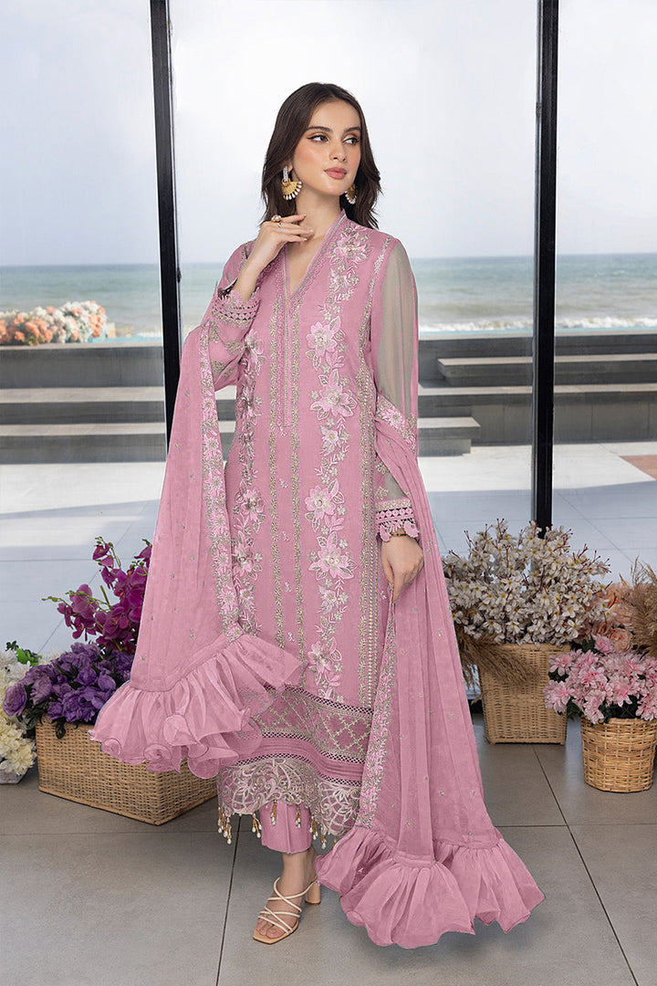 Pastel Rose Georgette Pakistani Salwar Kameez With Flair Net Dupatta 3