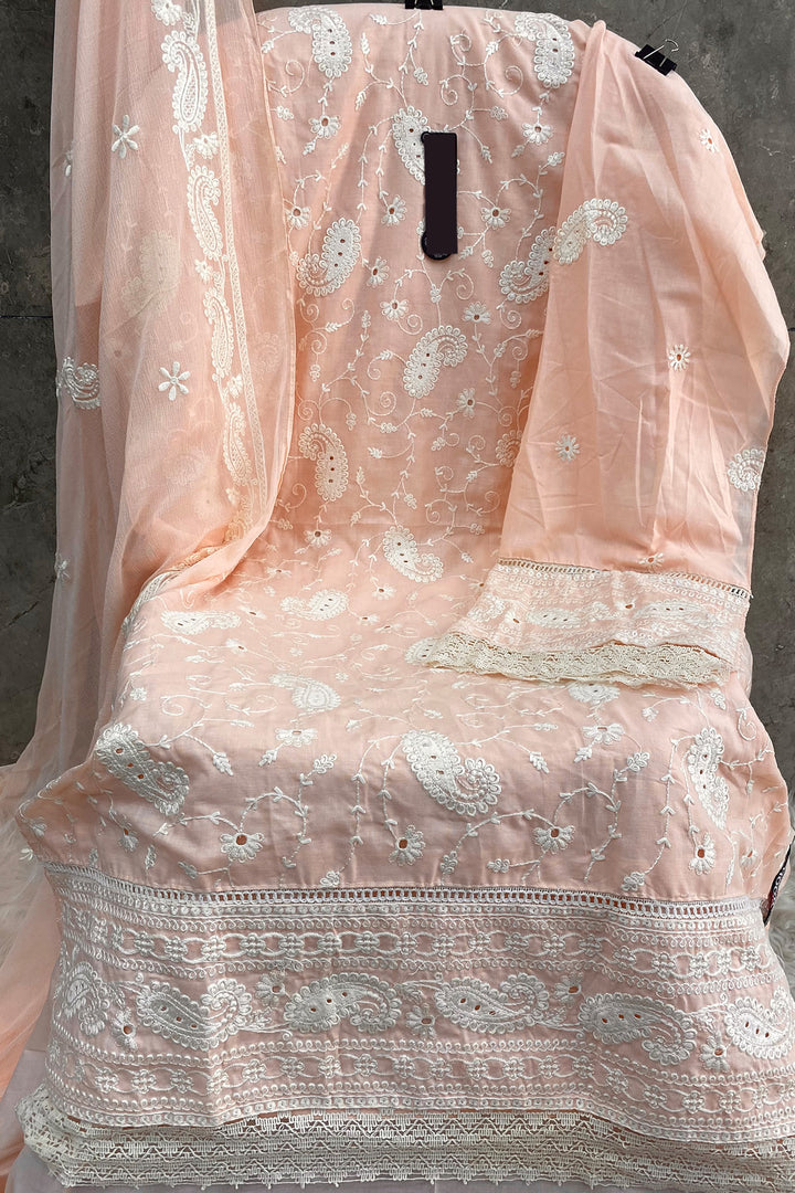 Peach Embroidered Pakistani Salwar Kameez Heavy Cotton With Attractive Naznin Dupatta-1