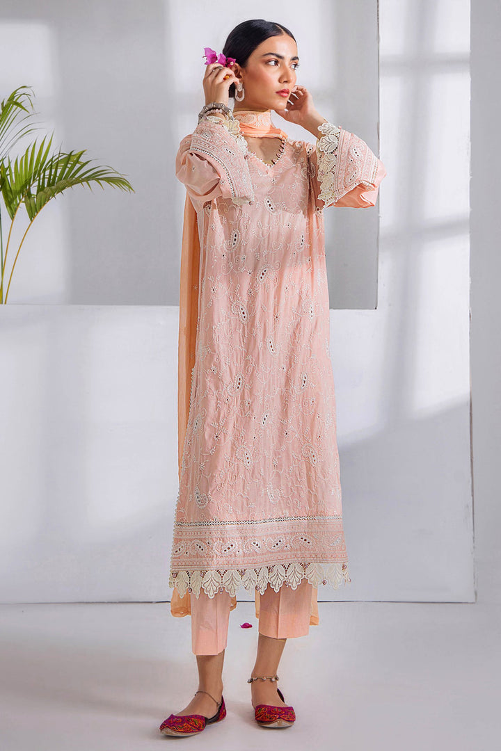 Peach Embroidered Pakistani Salwar Kameez Heavy Cotton With Attractive Naznin Dupatta-3