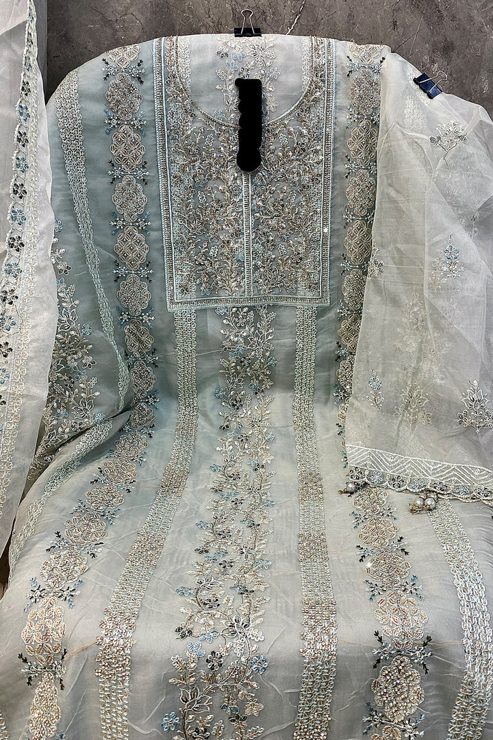 Pista Heavy Organza Pakistani Salwar Kameez With Designer Stone Work & Sequence Dupatta Work-1