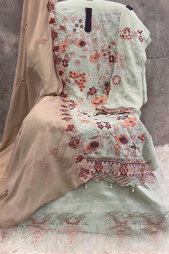 Pistachio Straight Pakistani Salwar Kameez With Beautiful Contrast Embroidery Dupatta 2
