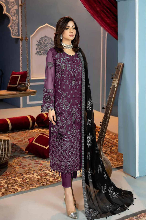 Purple Embroidered Pakistani Salwar Kameez Mirror Work With Beautiful Contrast Dupatta-1