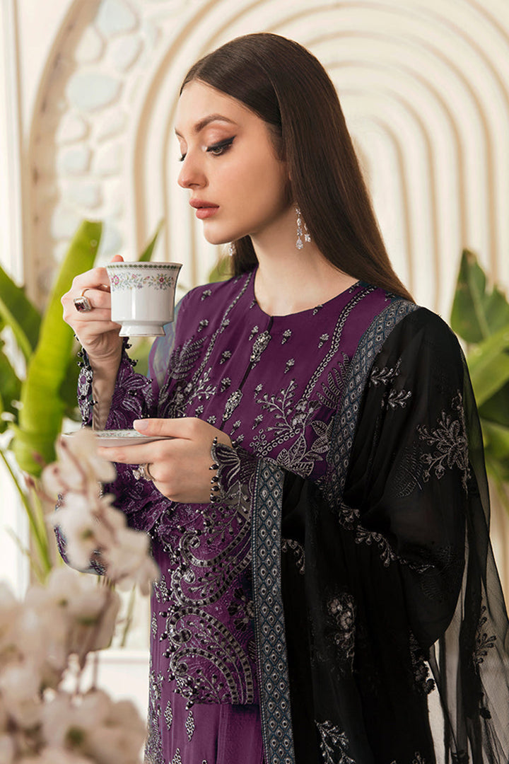Purple Embroidered Pakistani Salwar Kameez Mirror Work With Beautiful Contrast Dupatta-2