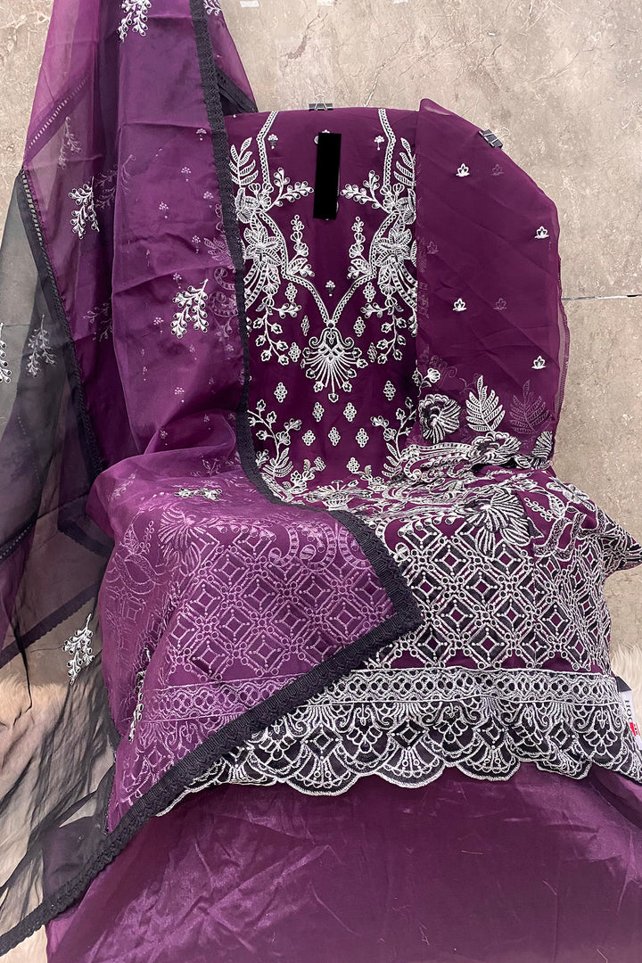 Purple Embroidered Pakistani Salwar Kameez Mirror Work With Beautiful Contrast Dupatta-3