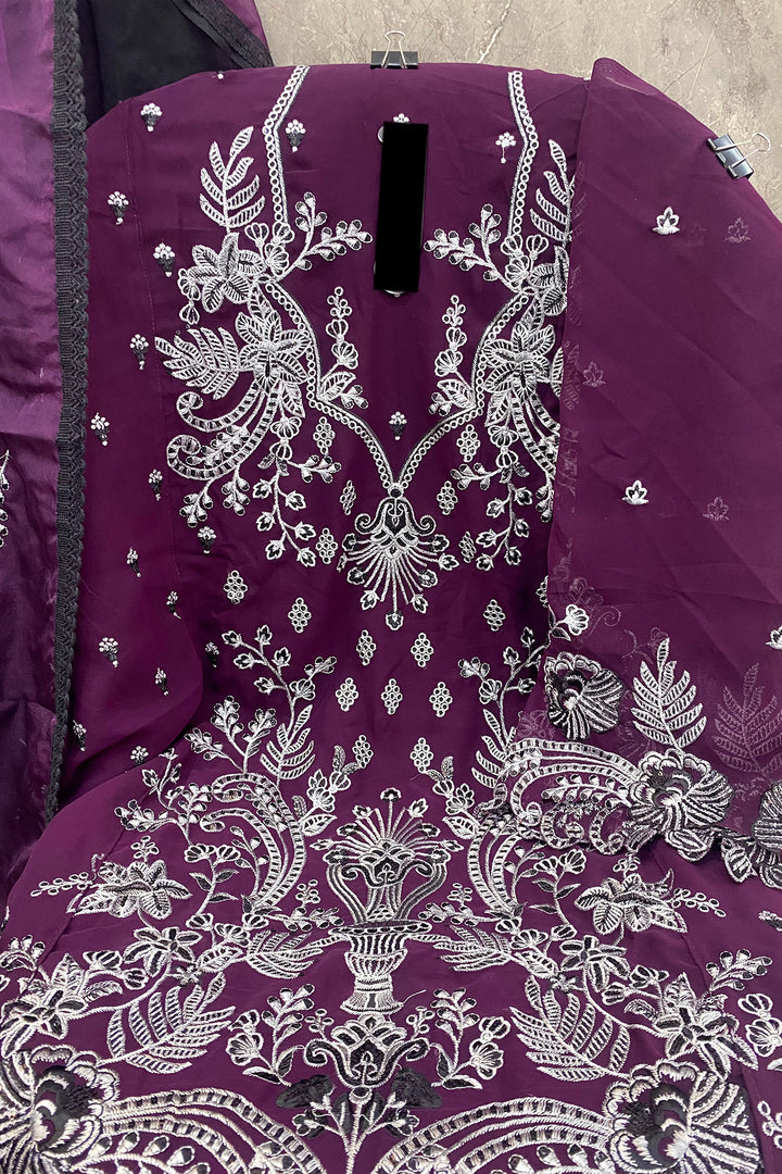 Purple Embroidered Pakistani Salwar Kameez Mirror Work With Beautiful Contrast Dupatta-4
