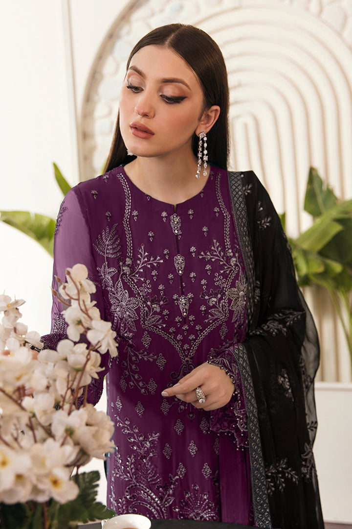 Purple Embroidered Pakistani Salwar Kameez Mirror Work With Beautiful Contrast Dupatta