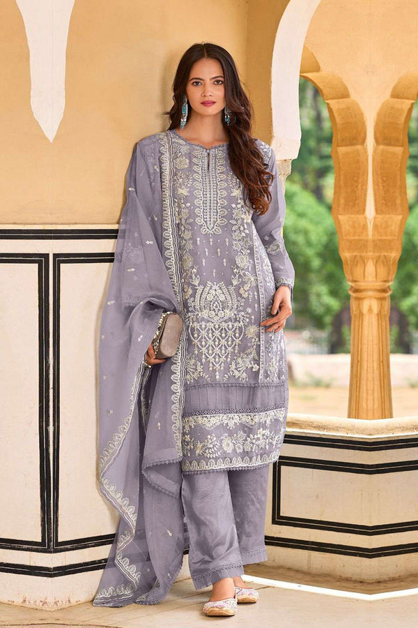 Purple Embroidered Pakistani Salwar Kameez Premium Organza With Attractive Dupatta Work