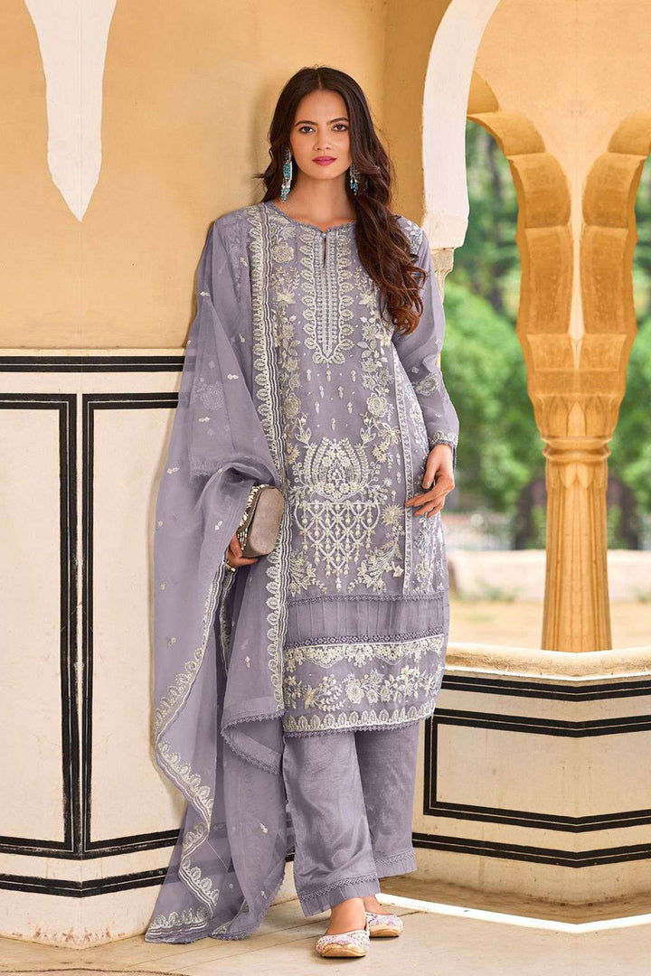 Purple Embroidered Pakistani Salwar Kameez Premium Organza With Attractive Dupatta Work
