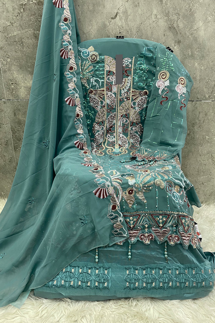 Rama Pakistani Salwar Kameez Moti Work With Heavy Embroidery Work Dupatta-3